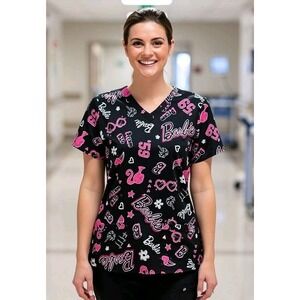 New Barbie Women's Scrub Top Black Size XL NWT Healthcare CNA Nurse Uniform